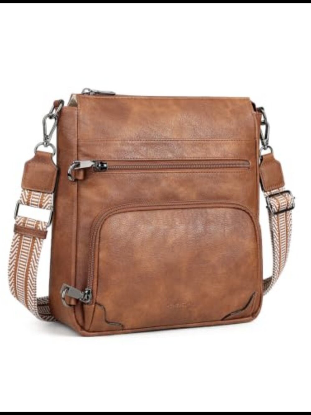 Anti Theft RFID Crossbody Bag Water Resistant Faux Leather Wide Strap Travel